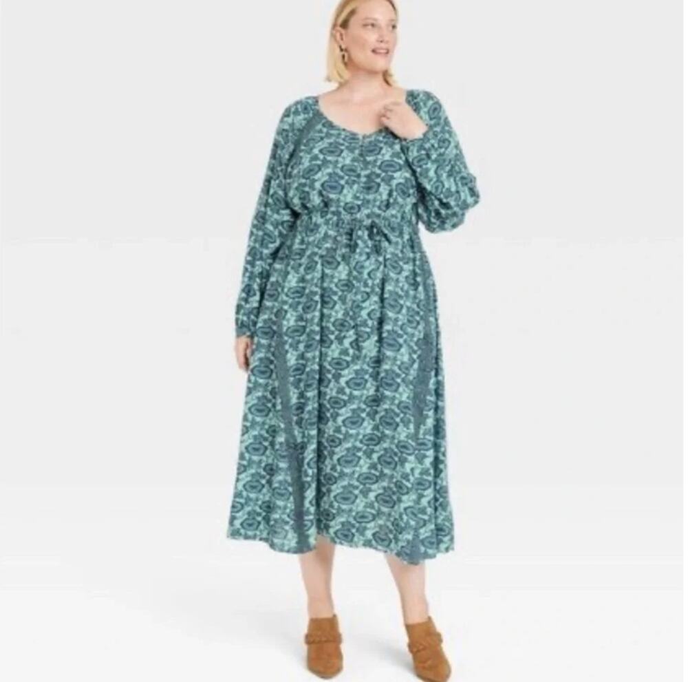 Knox Rose Boho Peasant Flowy Belted Dress Size XL EUC